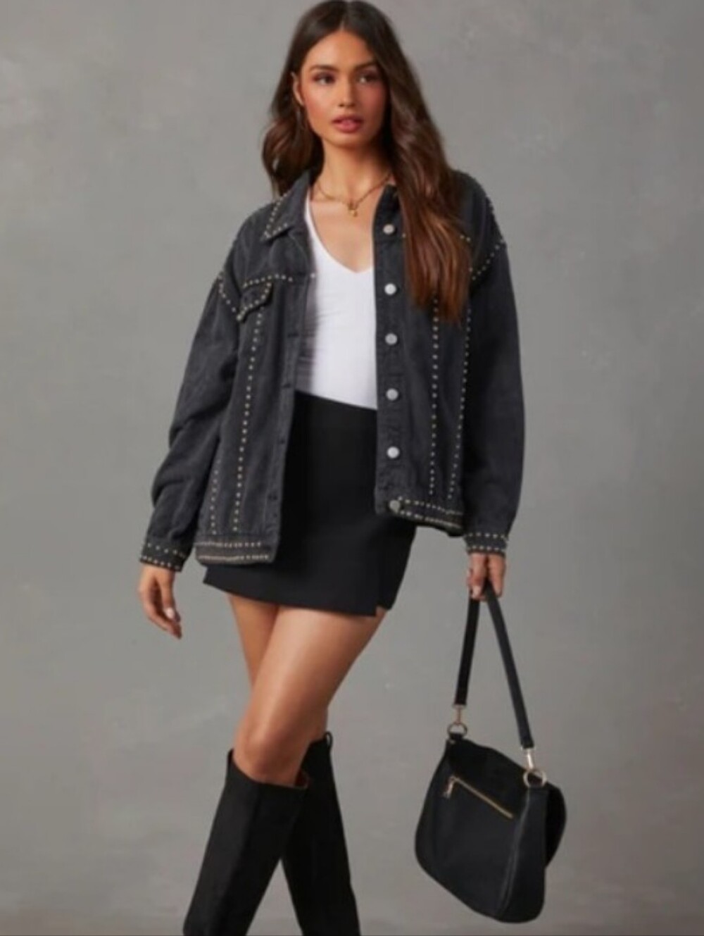 POL Black Denim Studded Jacket